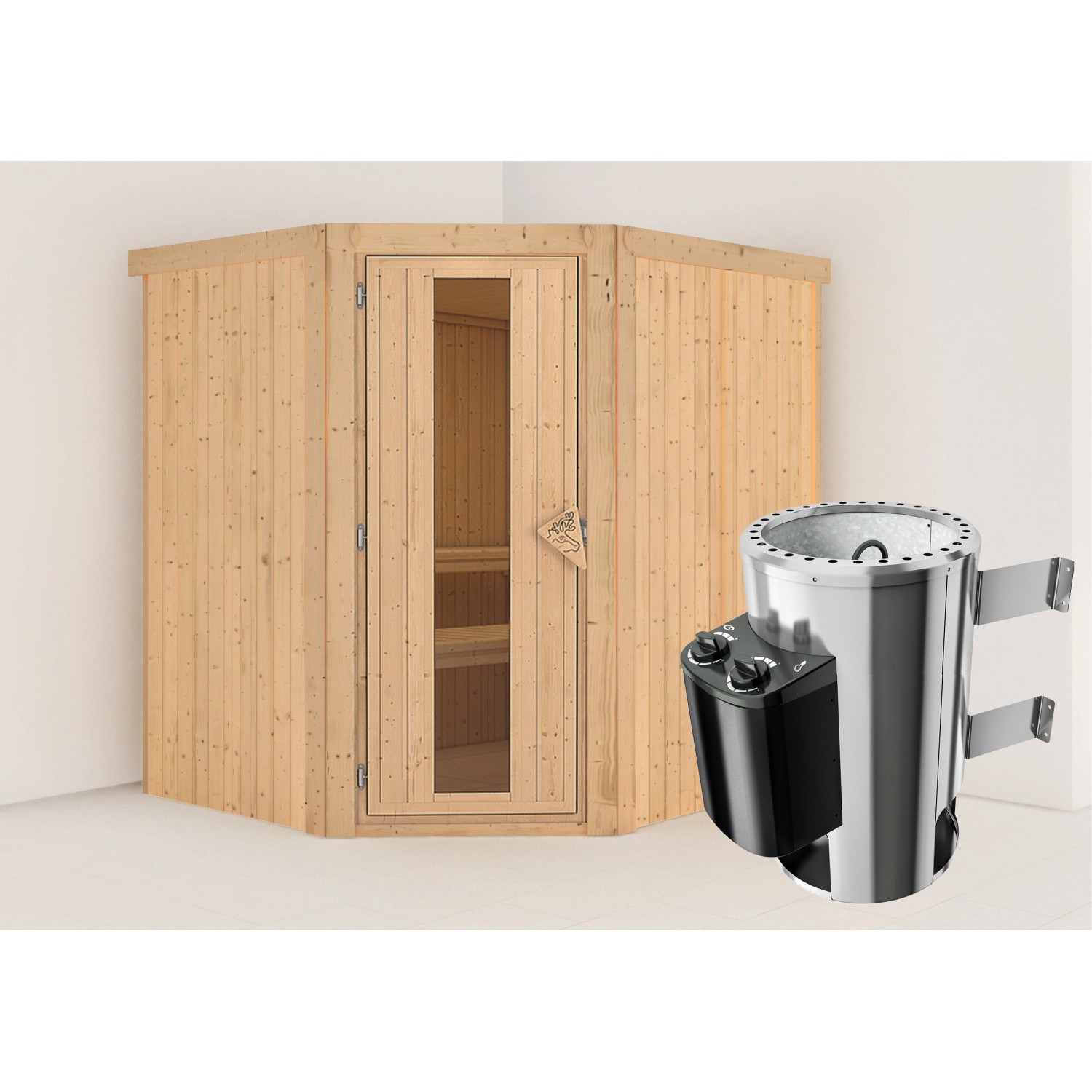 Karibu Sauna Livia mit Ofen integrierte Stg.Natur Karibu Sauna Livia mit Ofen integrierte Stg.Natur von Karibu