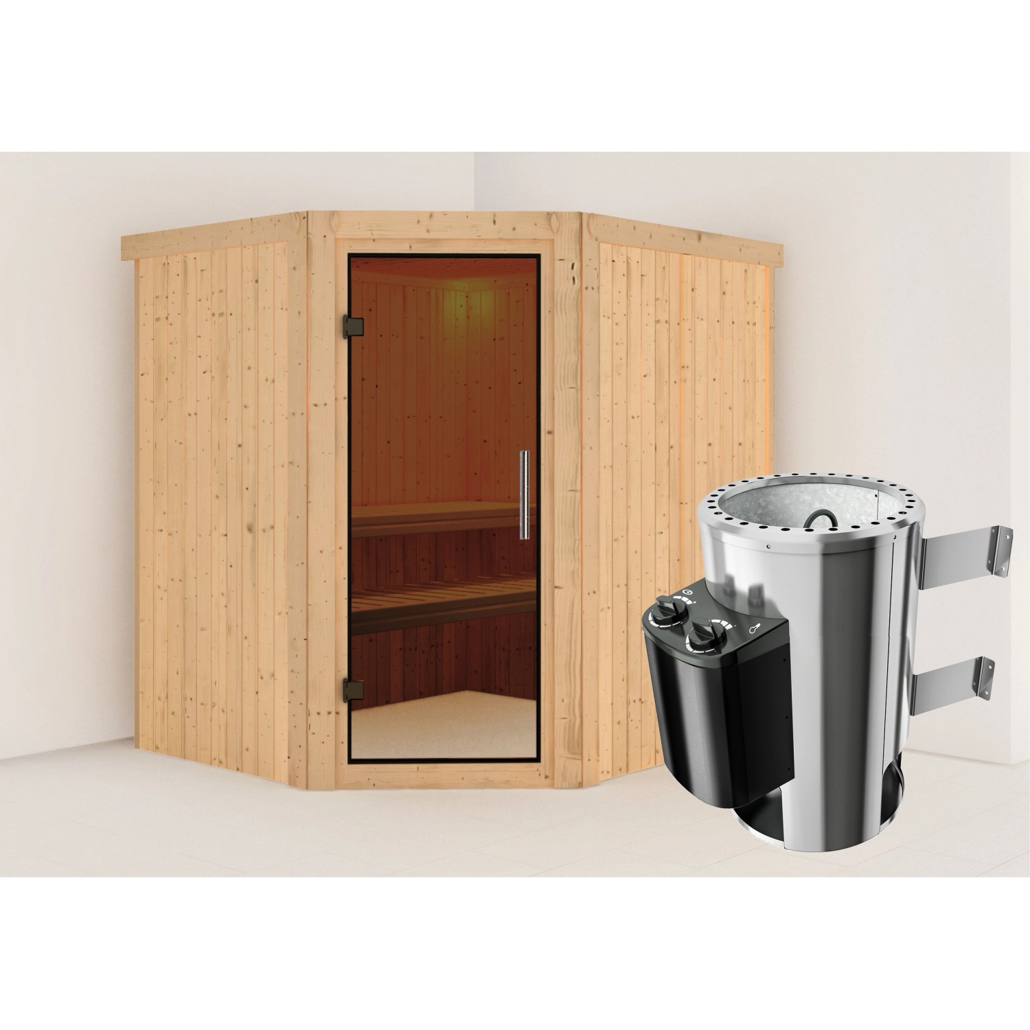Karibu Sauna Livia mit Ofen integrierte Stg.Natur Karibu Sauna Livia mit Ofen integrierte Stg.Natur von Karibu