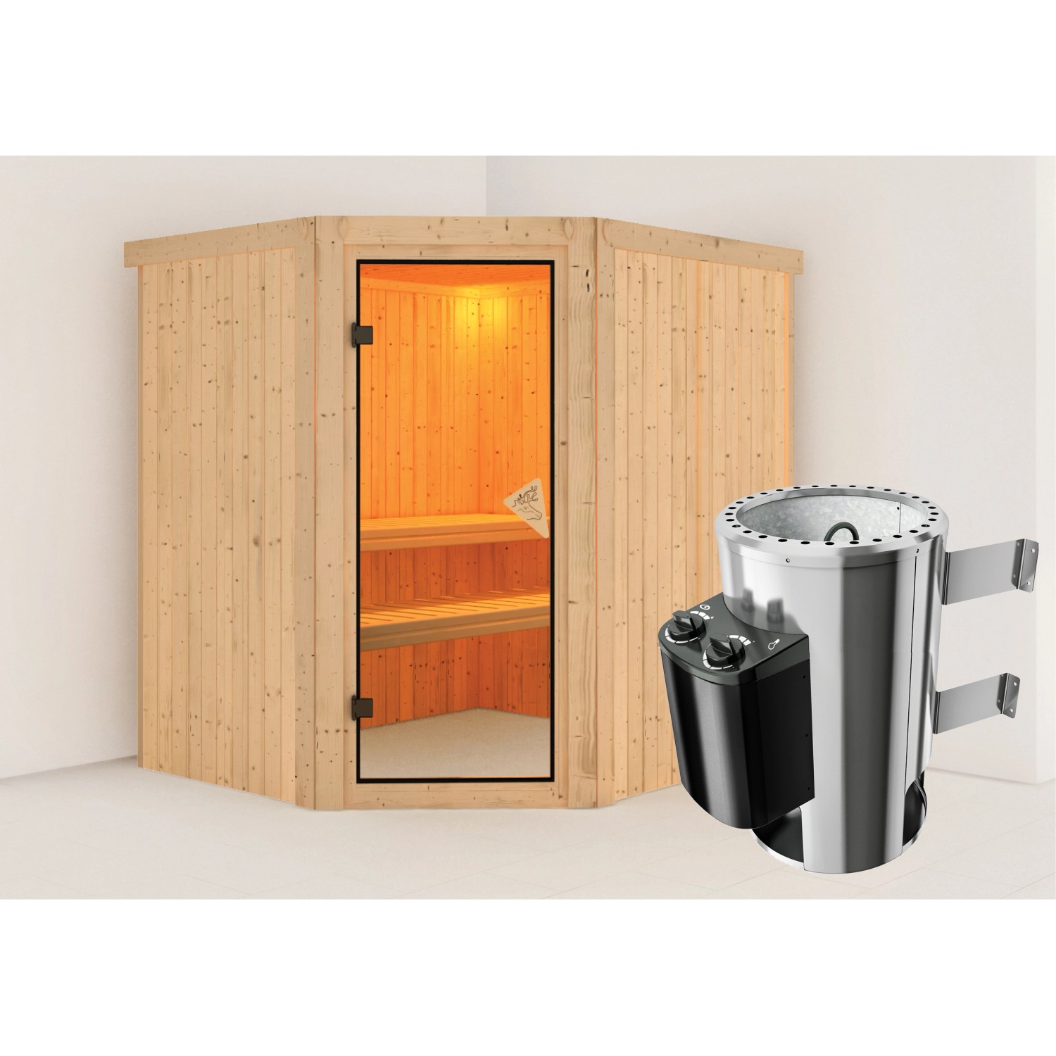 Karibu Sauna Livia mit Ofen intergrierte Stg.Natur Karibu Sauna Livia mit Ofen intergrierte Stg.Natur von Karibu