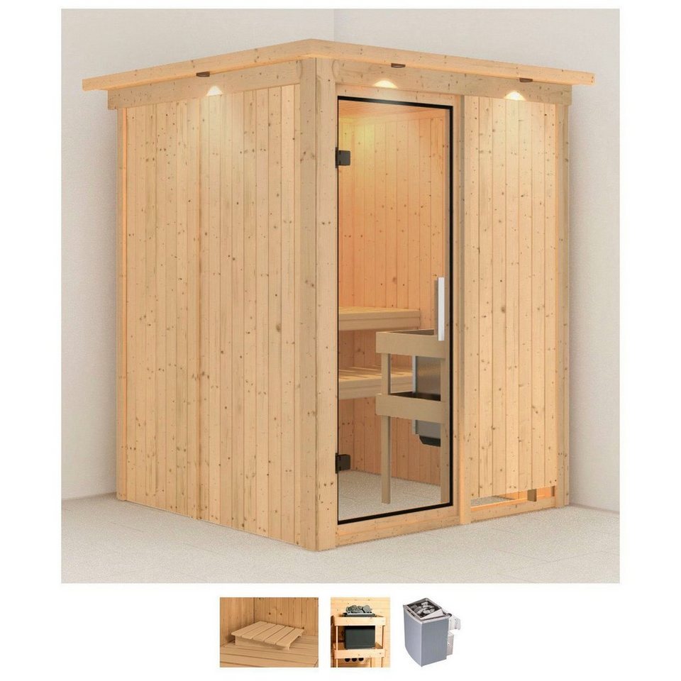 Karibu Sauna Norma, BxTxH: 165 x 165 x 202 cm, 68 mm, (Set) 9 KW-Ofen mit integrierter Steuerung von Karibu