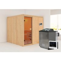 Karibu Sauna ""Ouno" mit bronzierter Tür naturbelassen, Ofen 9 kW Bio mit ext. Strg." von Karibu