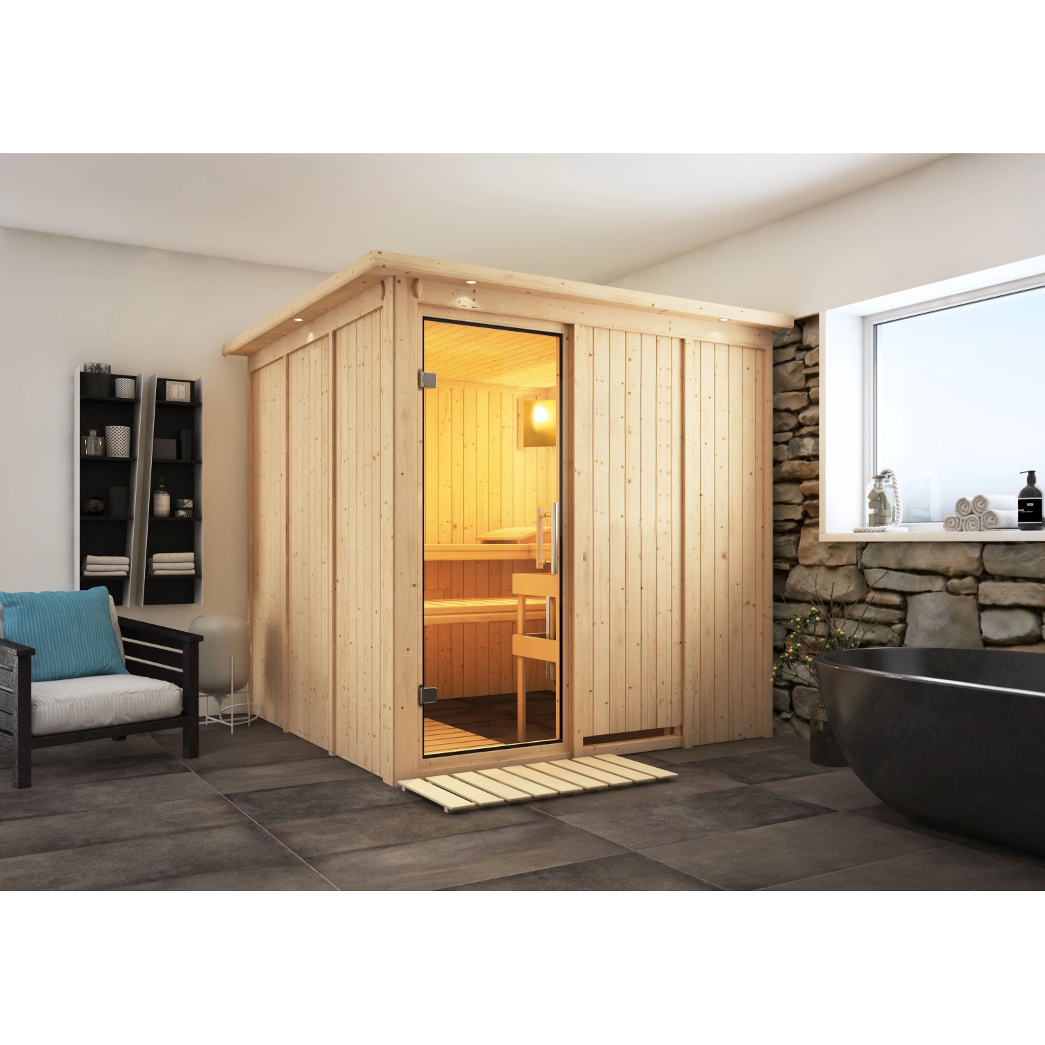 Karibu Sauna Rikka mit Ofen integrierte Stg.LED-Dachkranz Natur Karibu Sauna Rikka mit Ofen integrierte Stg.LED-Dachkranz Natur von Karibu