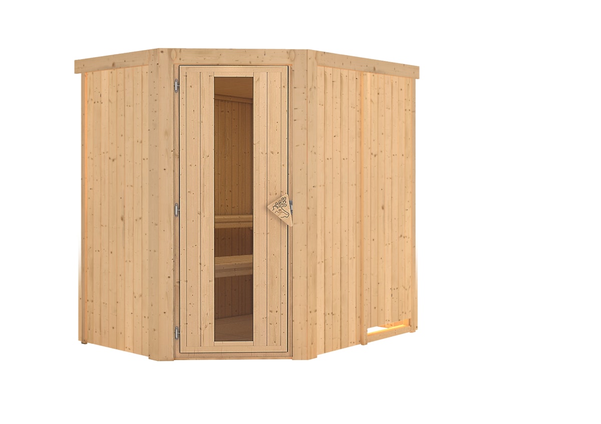 Karibu Sauna Saja - 68 mm Systemsauna - 230 Volt Plug & Play-Ohne Ofen-Ohne Dachkranz- Energiesparende Saunatür von Karibu