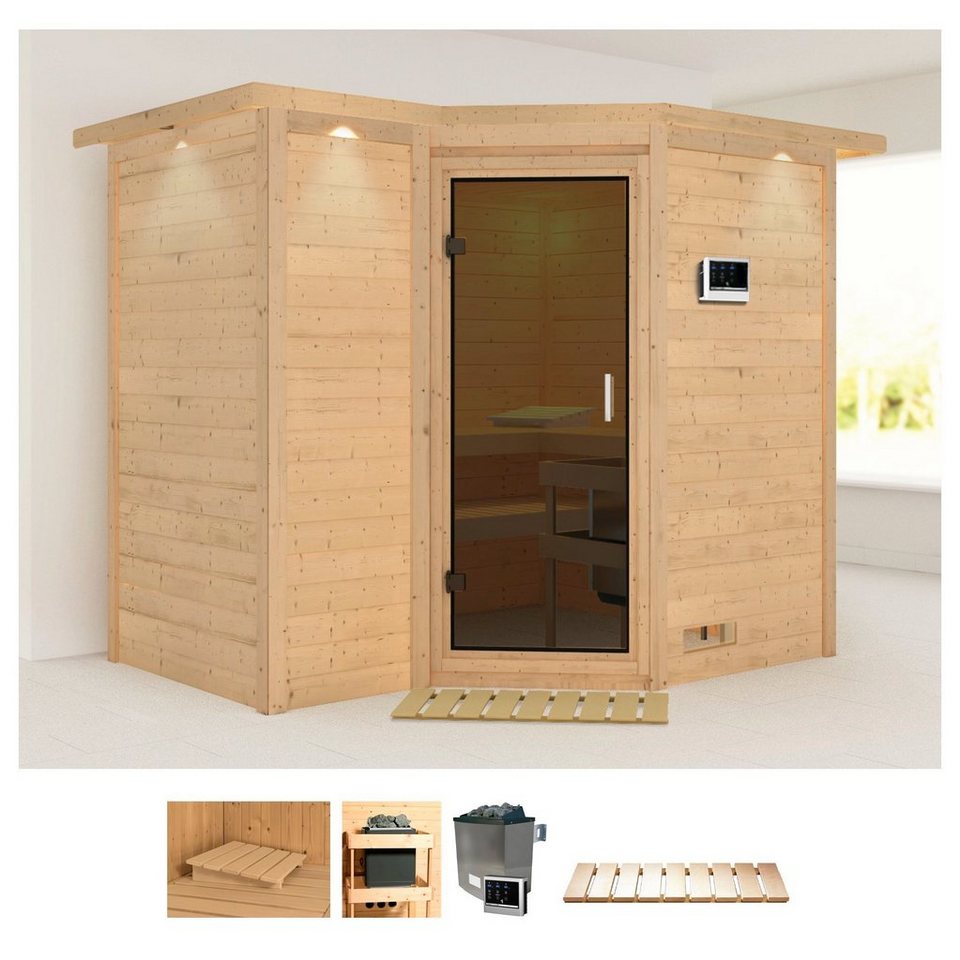 Karibu Sauna Sanna 2, BxTxH: 264 x 198 x 212 cm, 40 mm, (Set) 9-kW-Ofen mit externer Steuerung von Karibu