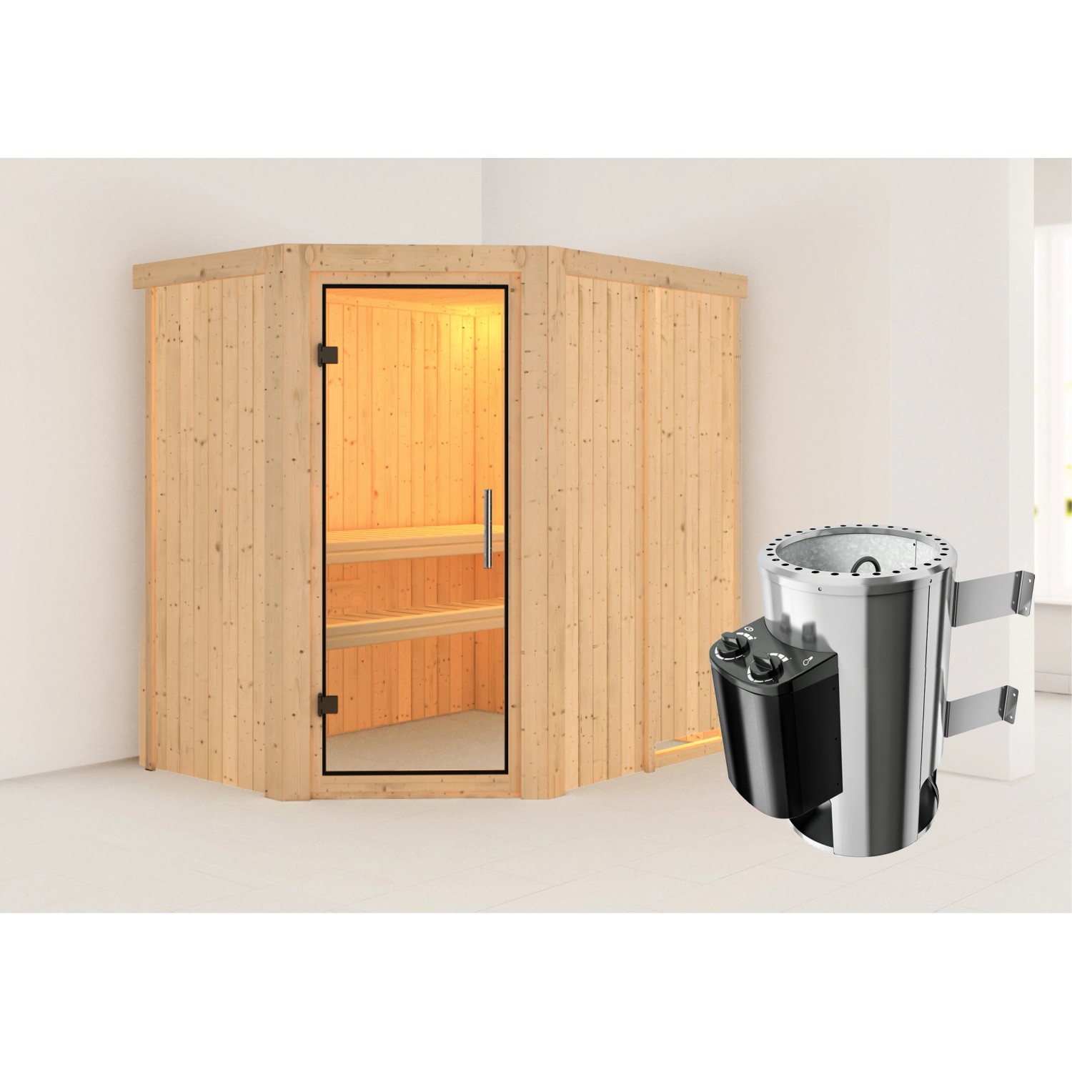 Karibu Sauna Silva mit Ofen integrierte Stg.Natur Karibu Sauna Silva mit Ofen integrierte Stg.Natur von Karibu
