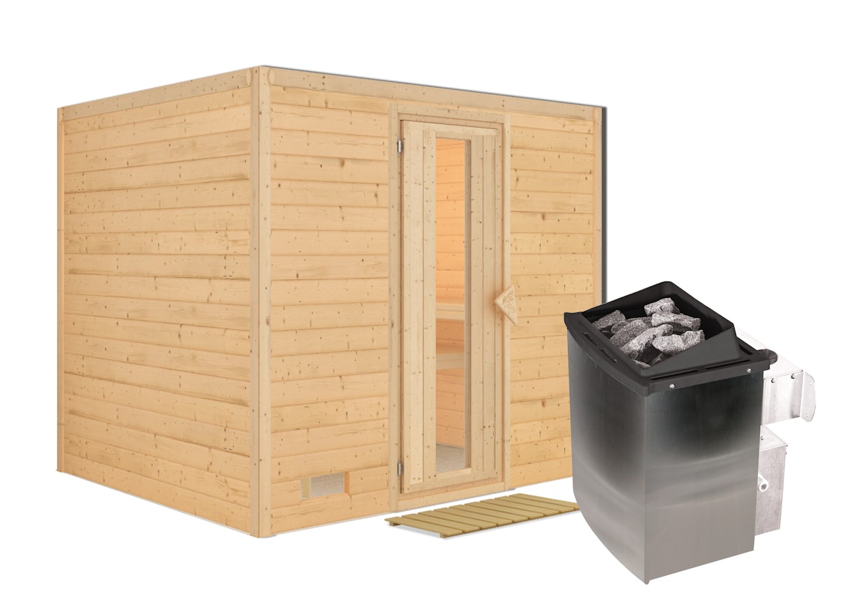 Karibu Sauna Sonara - Massivholzsauna mit Fronteinstieg 40 mm-9 kW Ofen integr. Steuerung-ohne Dachkranz- Energiesparende Saunatür Karibu Sauna Sonara - Massivholzsauna mit Fronteinstieg 40 mm-9 kW Ofen integr. Steuerung-ohne Dachkranz- Energiesparende Saunatür von Karibu