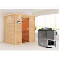 Karibu Sauna ""Sonja" mit bronzierter Tür und Kranz Ofen 9 kW Bio externe Strg" von Karibu