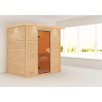 Karibu Sauna ""Sonja" mit bronzierter Tür und Kranz naturbelassen" von Karibu