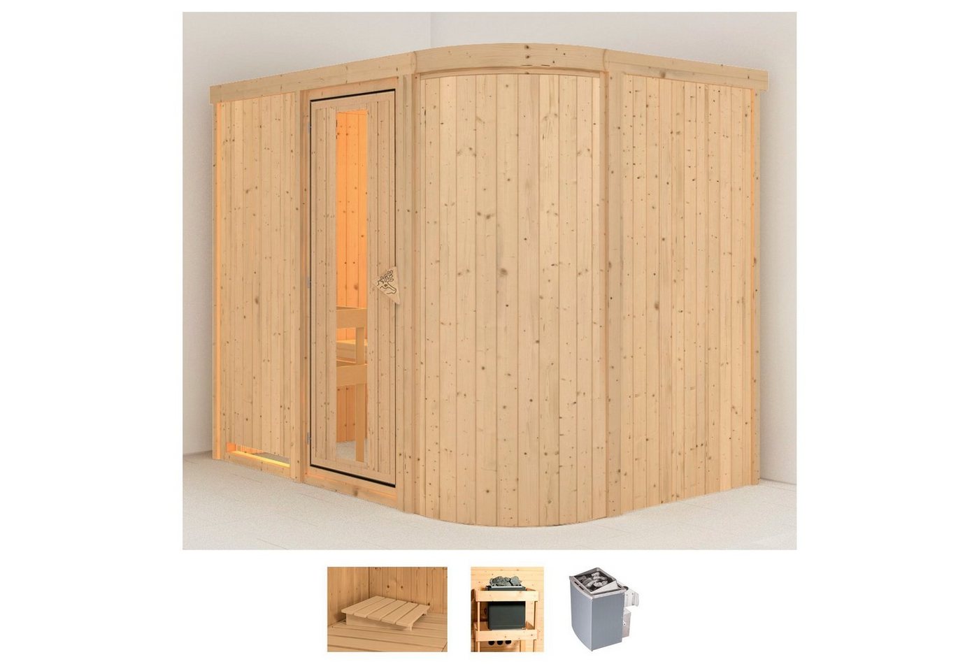 Karibu Sauna Thyra 4, BxTxH: 231 x 170 x 198 cm, 68 mm, (Set) 9-kW-Ofen mit integrierter Steuerung von Karibu