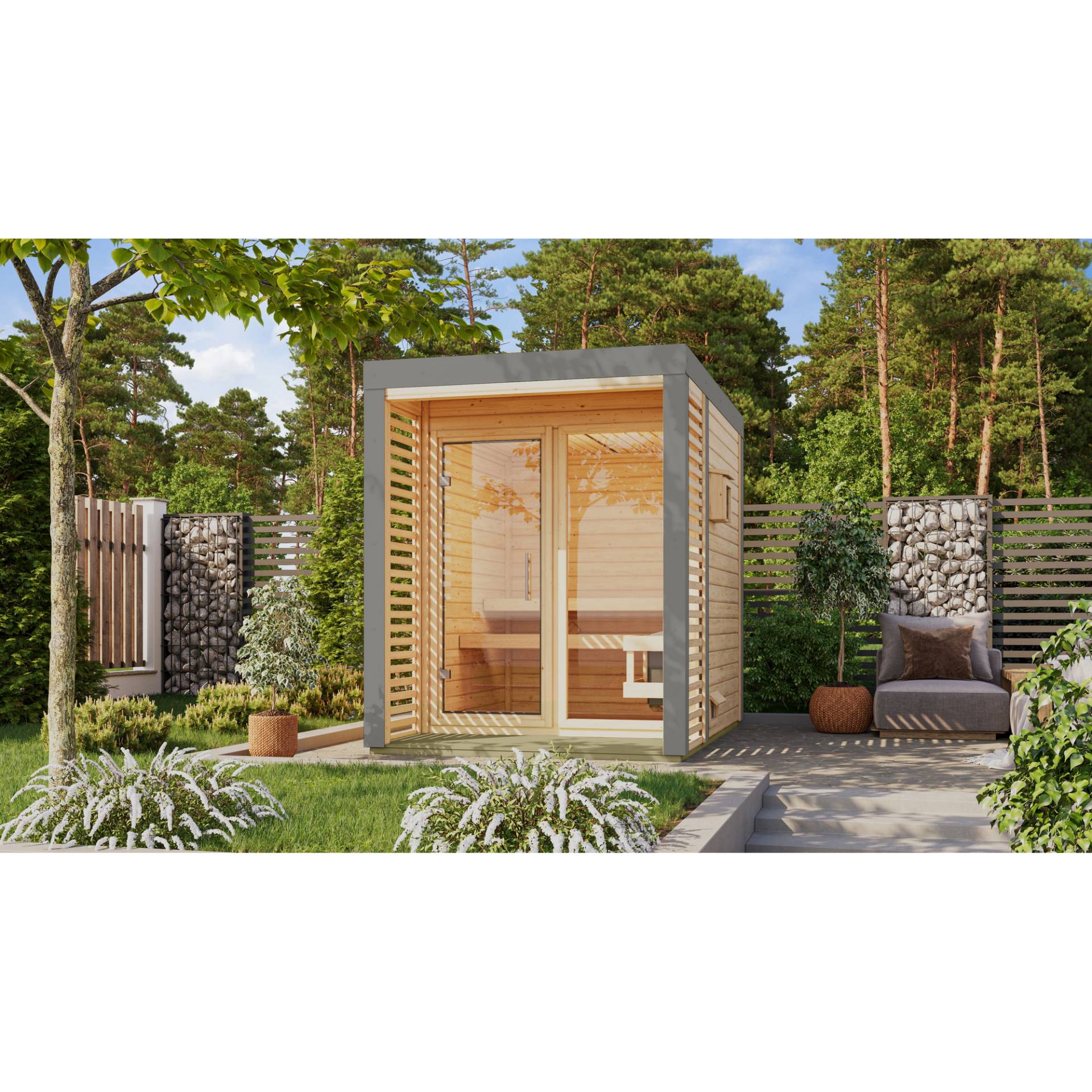 Karibu Saunahaus 'Aressa 1' naturbelassen / graualuminium Ofen 9 kW Bio externe Steuerung 191 x 231,5 x 276 cm Karibu Saunahaus 'Aressa 1' naturbelassen / graualuminium Ofen 9 kW Bio externe Steuerung 191 x 231,5 x 276 cm von Karibu