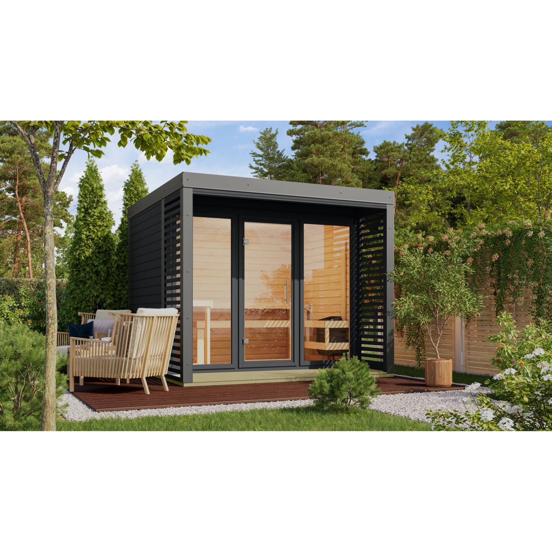 Karibu Saunahaus 'Aressa 3' anthrazit / graualuminium Ofen 9 kW extg. Strg 276 x 231,5 x 276 cm Karibu Saunahaus 'Aressa 3' anthrazit / graualuminium Ofen 9 kW extg. Strg 276 x 231,5 x 276 cm von Karibu