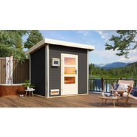 Karibu Saunahaus Heme SET terragrau 9kW Ofen von Karibu