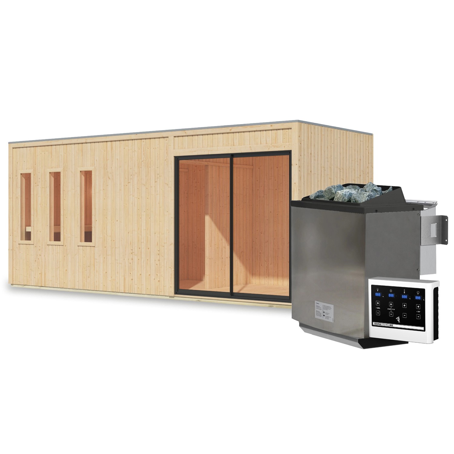 Karibu Saunahaus Huelva mit Ofen 9 kW Bio Extern Naturbelassen Karibu Saunahaus Huelva mit Ofen 9 kW Bio Extern Naturbelassen von Karibu