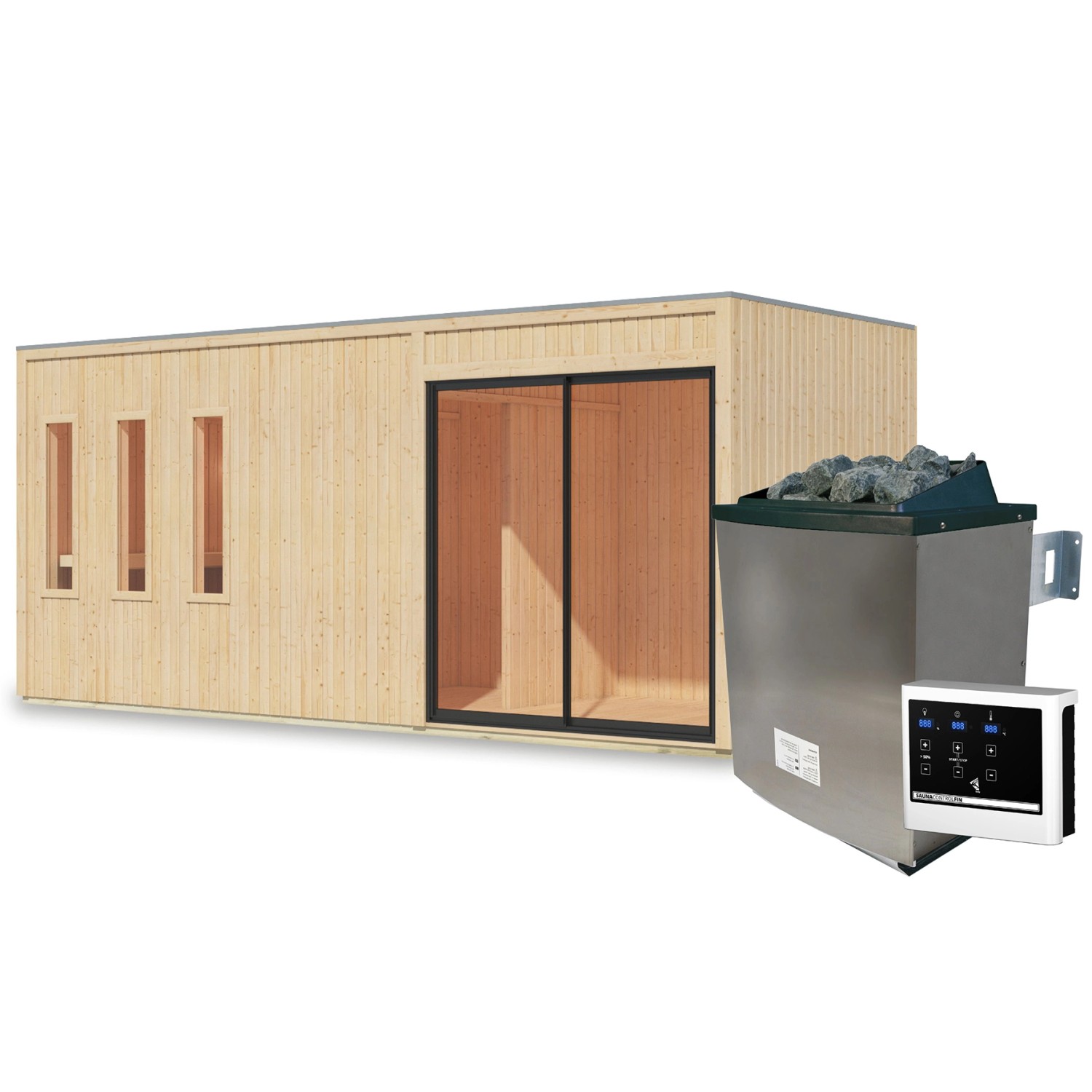 Karibu Saunahaus Huelva mit Ofen 9 kW Extern Naturbelassen Karibu Saunahaus Huelva mit Ofen 9 kW Extern Naturbelassen von Karibu
