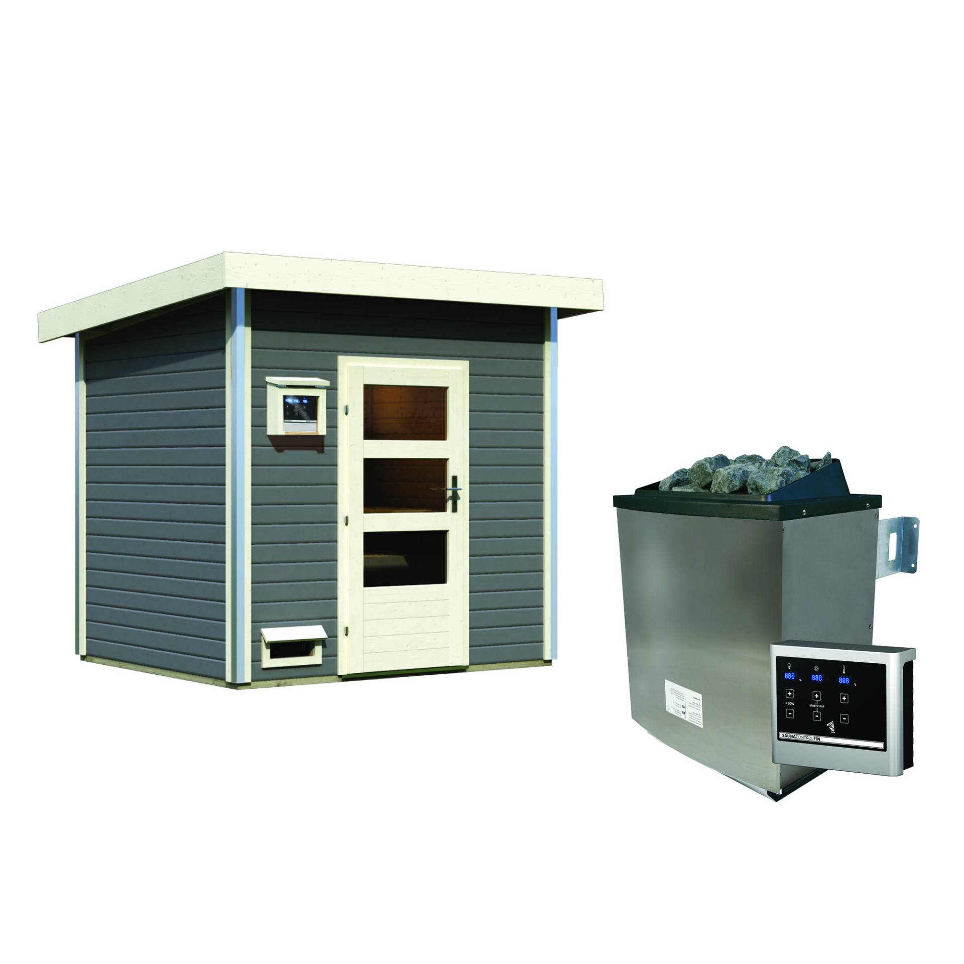 Karibu Saunahaus 'Norge' terragrau 9 kW Ofen, Steuerung Easy 231 x 196 x 238 cm Karibu Saunahaus 'Norge' terragrau 9 kW Ofen, Steuerung Easy 231 x 196 x 238 cm von Karibu