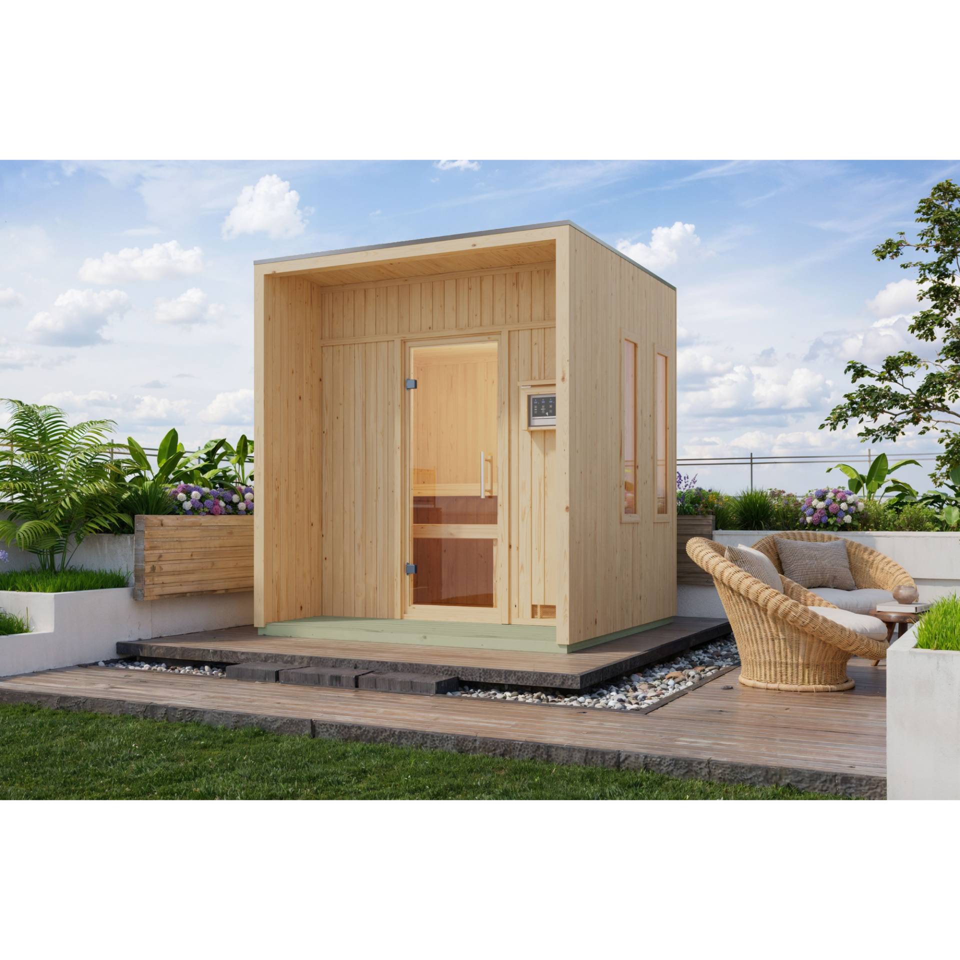 Karibu Saunahaus 'Orcadia' naturbelassen Ofen 9 kW Bio externe Steuerung 219,5 x 244 x 216,5 cm Karibu Saunahaus 'Orcadia' naturbelassen Ofen 9 kW Bio externe Steuerung 219,5 x 244 x 216,5 cm von Karibu