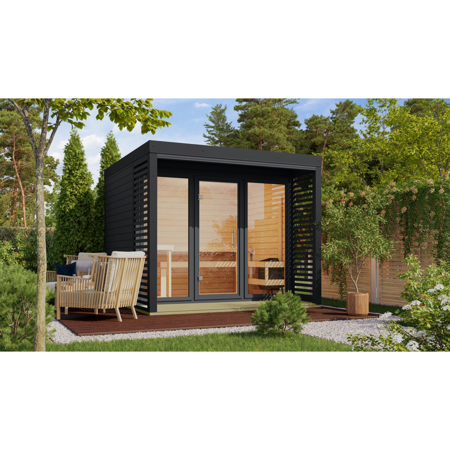 Karibu Saunahaus Seros 3 Anthrazit/Anthrazit mit Ofen 9 kW Bio Ext. Strg. Karibu Saunahaus Seros 3 Anthrazit/Anthrazit mit Ofen 9 kW Bio Ext. Strg. von Karibu