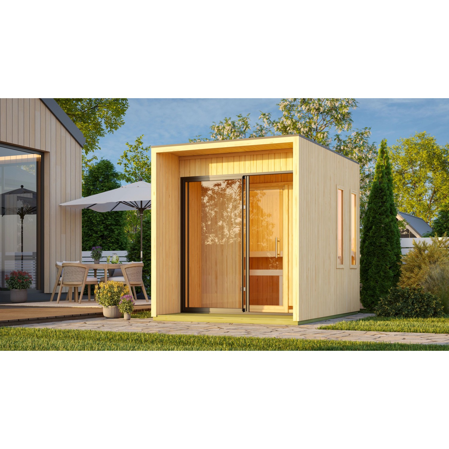 Karibu Saunahaus-Set Alassio Naturbelassen mit Ofen 9 kW Bio Ext. Strg. Karibu Saunahaus-Set Alassio Naturbelassen mit Ofen 9 kW Bio Ext. Strg. von Karibu