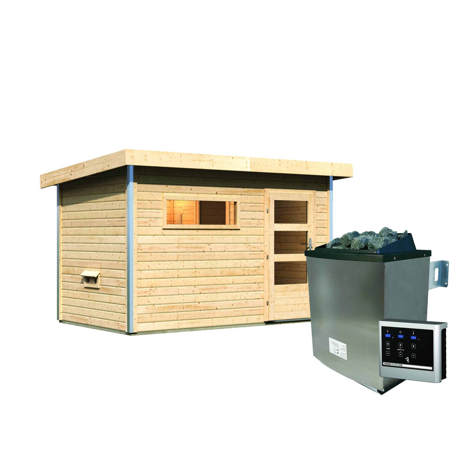 Karibu Saunahaus 'Skrollan 1' natur 9 kW Ofen, Steuerung Easy, Vorraum 336 x 196 x 228 cm Karibu Saunahaus 'Skrollan 1' natur 9 kW Ofen, Steuerung Easy, Vorraum 336 x 196 x 228 cm von Karibu