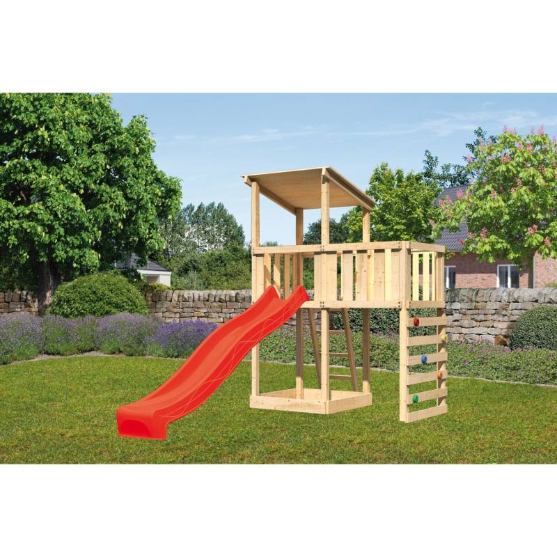Karibu Spielturm Anna Satteldach Anbauplattform Kletterwand Rutsche Rot Karibu Spielturm Anna Satteldach Anbauplattform Kletterwand Rutsche Rot von Karibu