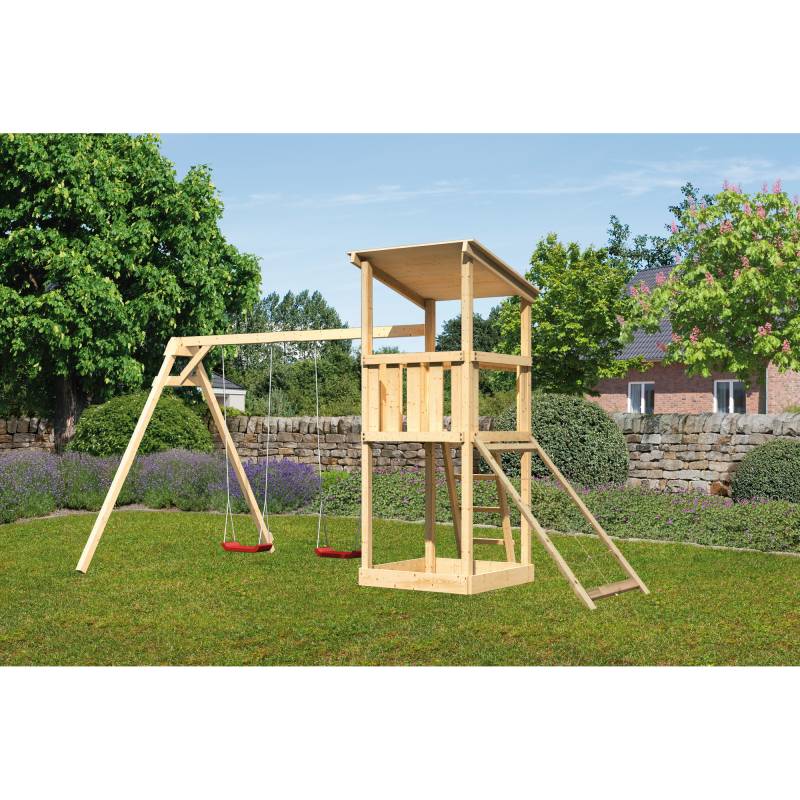 Karibu Spielturm 'Anna' naturbelassene nordische Fichte 107 x 270 x 107 cm von Karibu