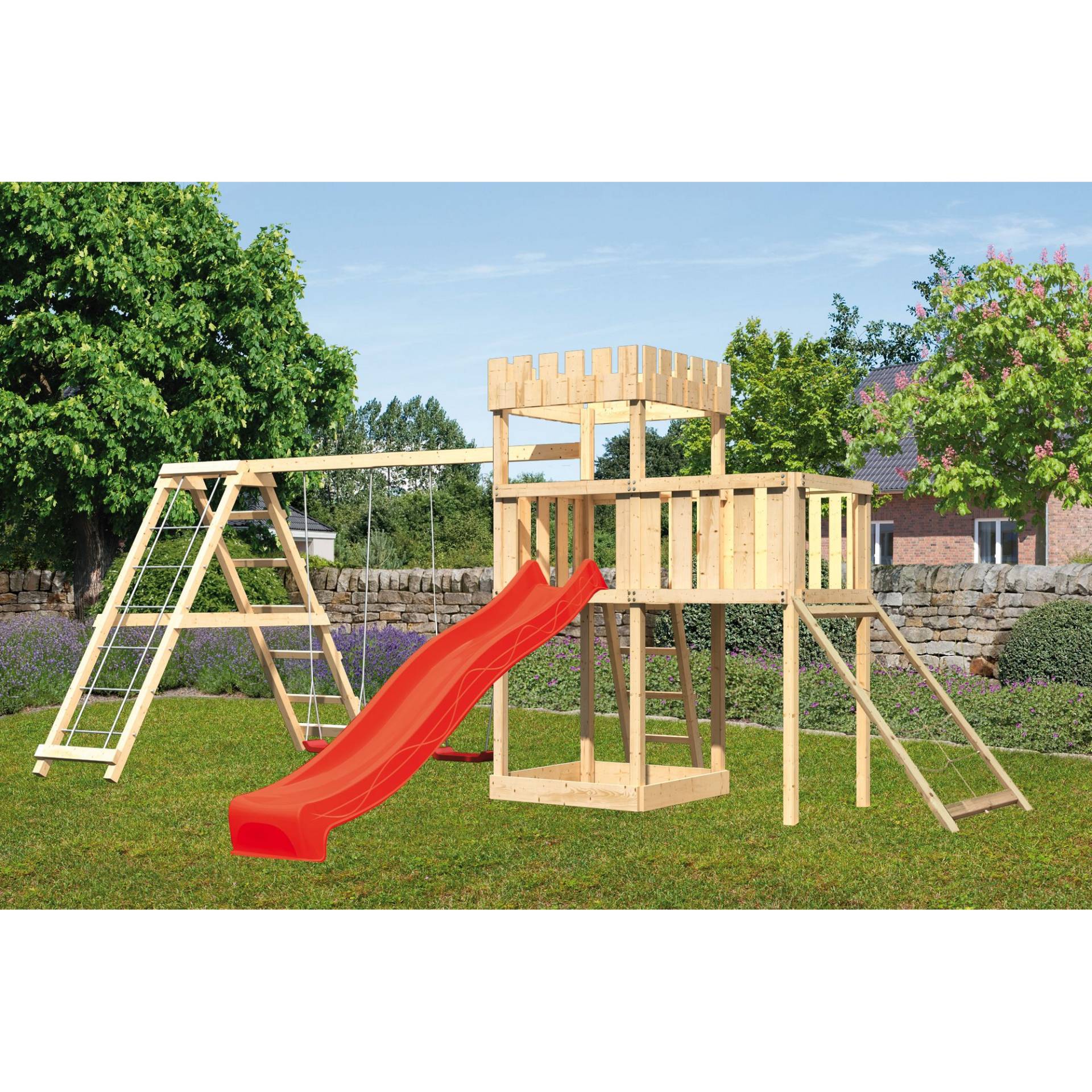 Karibu Spielturm 'Ritterburg Löwenherz' naturbelassene nordische Fichte 107 x 259,5 x 107 cm Karibu Spielturm 'Ritterburg Löwenherz' naturbelassene nordische Fichte 107 x 259,5 x 107 cm von Karibu