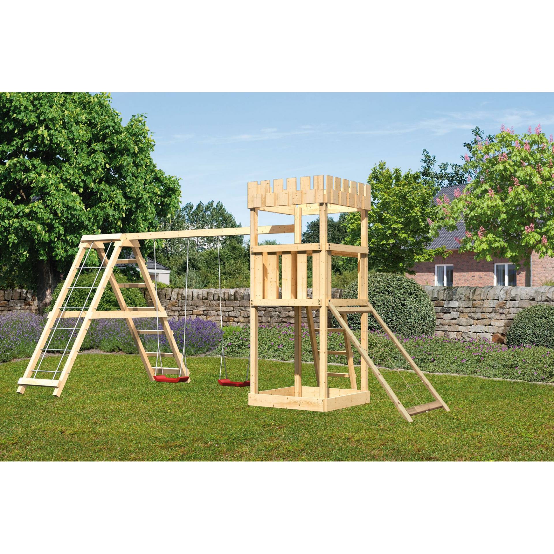 Karibu Spielturm 'Ritterburg Löwenherz' naturbelassene nordische Fichte 107 x 259,5 x 107 cm Karibu Spielturm 'Ritterburg Löwenherz' naturbelassene nordische Fichte 107 x 259,5 x 107 cm von Karibu
