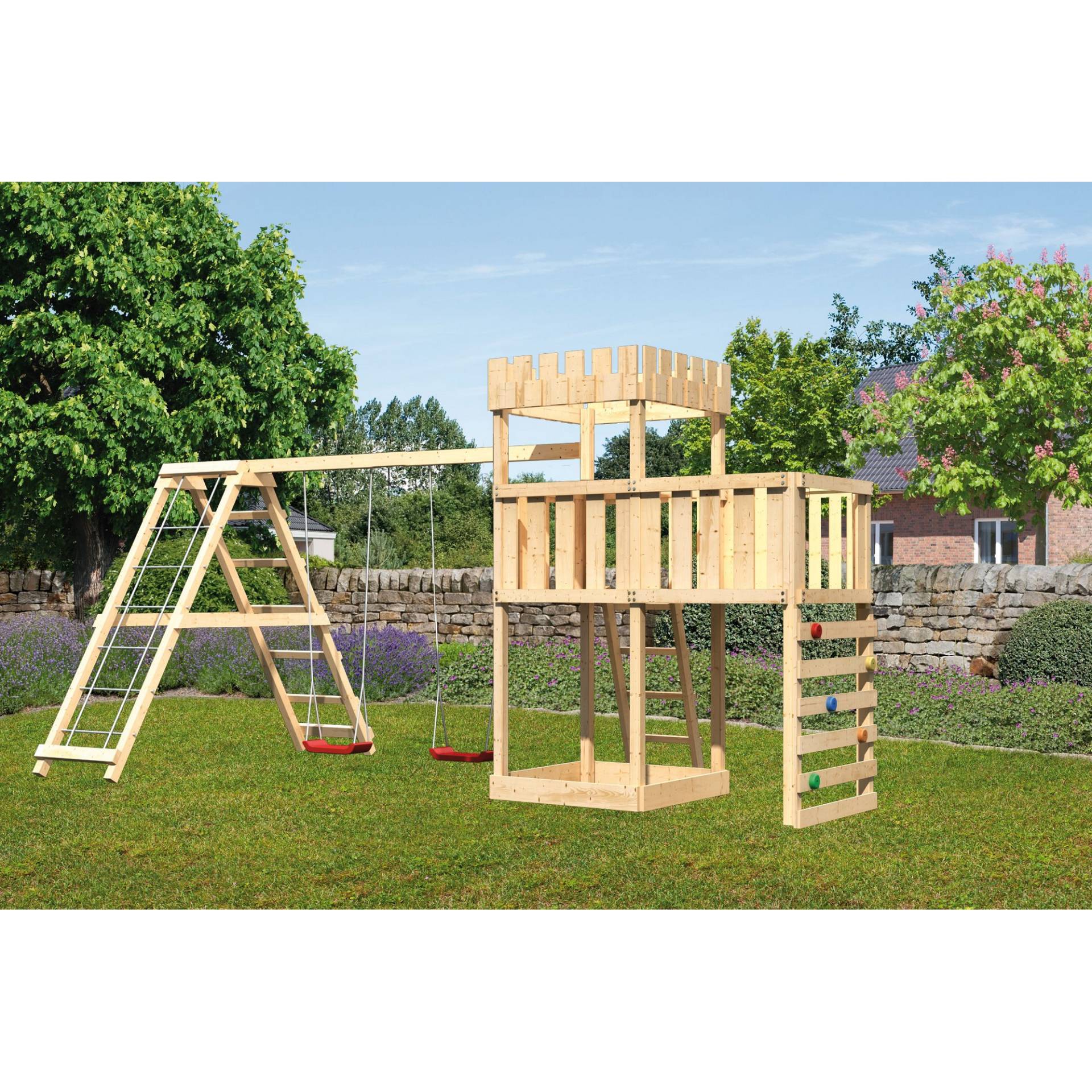 Karibu Spielturm 'Ritterburg Löwenherz' naturbelassene nordische Fichte 107 x 259,5 x 107 cm Karibu Spielturm 'Ritterburg Löwenherz' naturbelassene nordische Fichte 107 x 259,5 x 107 cm von Karibu