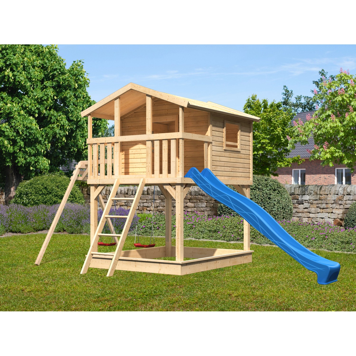 Karibu Stelzenhaus Benjamin Natur mit Doppelschaukel Rutsche Blau Karibu Stelzenhaus Benjamin Natur mit Doppelschaukel Rutsche Blau von Karibu