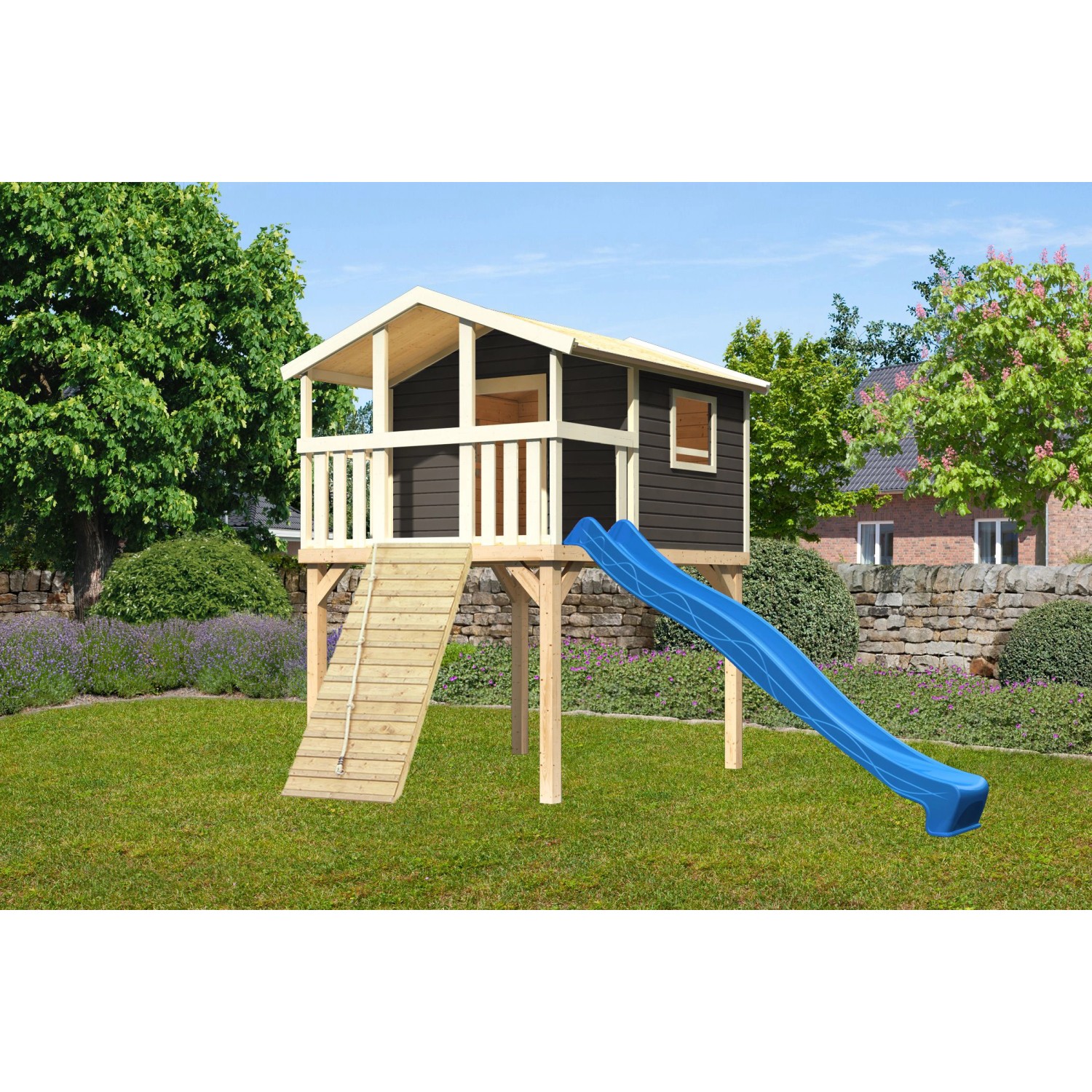 Karibu Stelzenhaus Benjamin Set Terragrau Holzrampe Rutsche 3 m Blau Karibu Stelzenhaus Benjamin Set Terragrau Holzrampe Rutsche 3 m Blau von Karibu