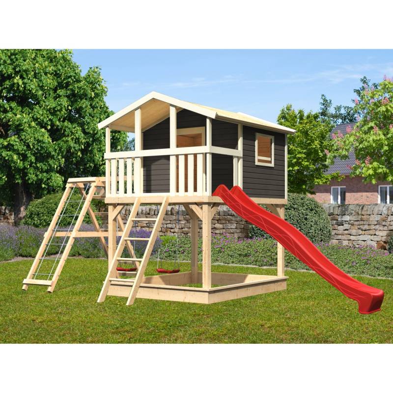 Karibu Stelzenhaus Benjamin Terragrau Schaukel Kletterger Netzrampe Rutsche Rot von Karibu