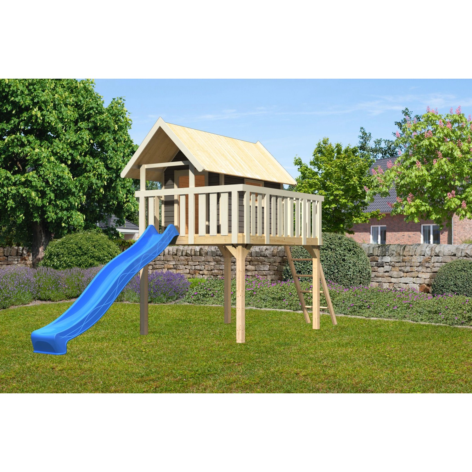 Karibu Stelzenhaus Fidel Set Terragrau Wellenrutsche 3 m Blau Karibu Stelzenhaus Fidel Set Terragrau Wellenrutsche 3 m Blau von Karibu