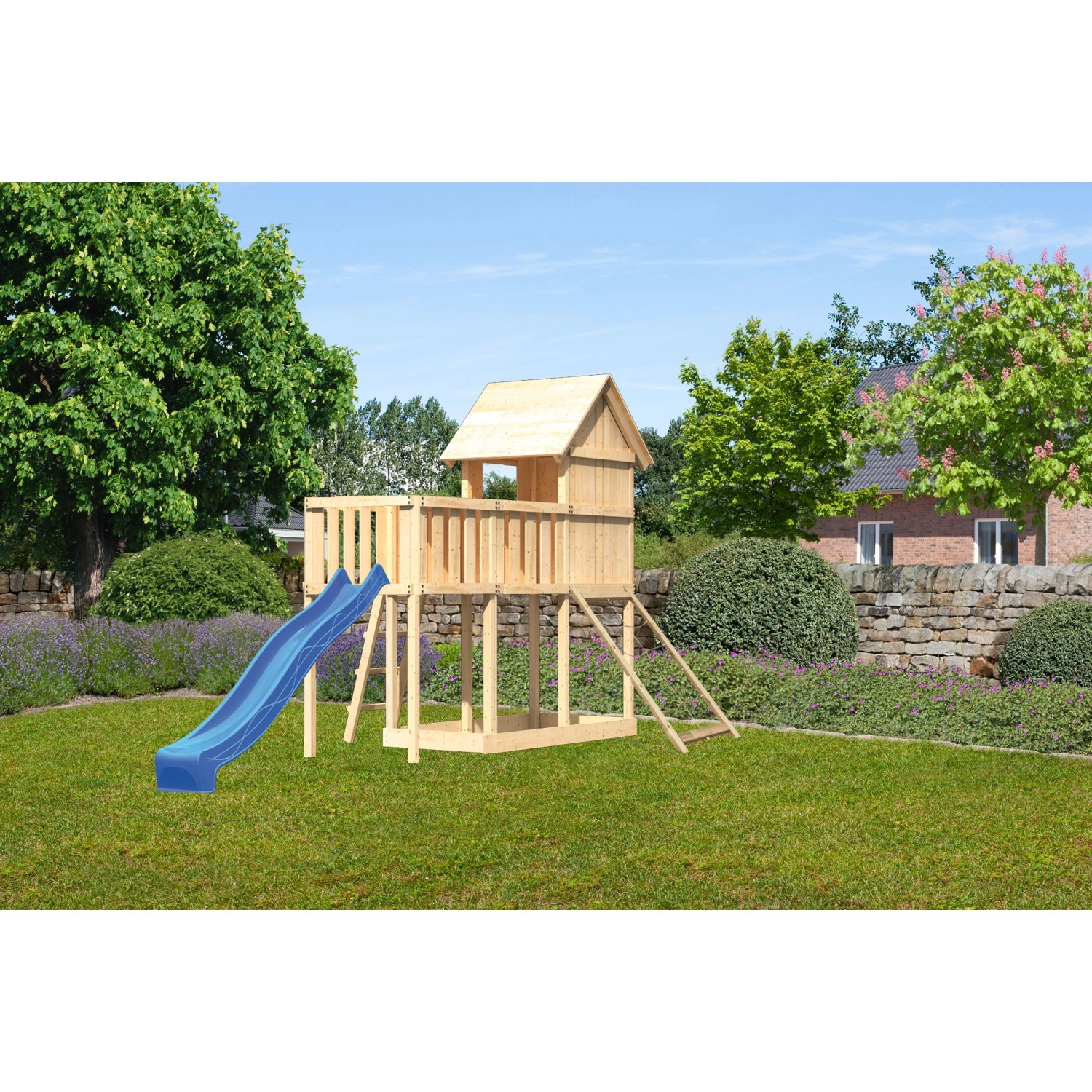 Karibu Stelzenhaus Frieda Anbauplattform Netzrampe Rutsche Blau Karibu Stelzenhaus Frieda Anbauplattform Netzrampe Rutsche Blau von Karibu