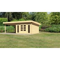 Woodfeeling Gartenhaus "Bentheim 5" mit Anbaudach und Dacheindeckung naturbelassen von Karibu
