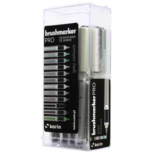 KARIN Brushmarker PRO 12 Grey Colours set. Brushmarker mit Ink-Free System, 2, 4 ml Flüssiger Farbe. KARIN Brushmarker PRO 12 Grey Colours set. Brushmarker mit Ink-Free System, 2, 4 ml Flüssiger Farbe. von KARIN