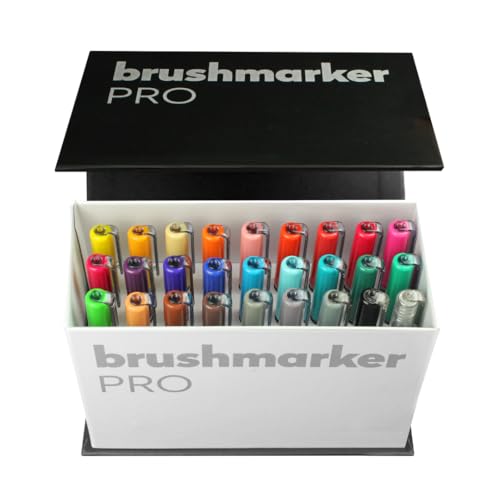 KARIN Mini Box Brushmarker PRO Brushmarker Pro 26 Stück + 1 Blender transparenter Körper mit Ink-Free System, 2, 4 ml Flüssiger Farbe. Kein Filzstiftmarker von Karin