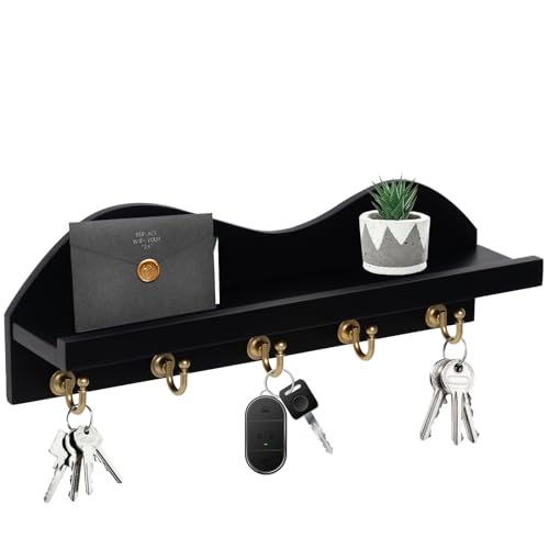 Karisky Key Holder for Wall, Decorative Key and Mail Organizer with 5 Sturdy Metal Hooks and Floating Shelf, 15 Inches Wood Wall Mounted Key Rack for Entryway, Black and Gold Karisky Key Holder for Wall, Decorative Key and Mail Organizer with 5 Sturdy Metal Hooks and Floating Shelf, 15 Inches Wood Wall Mounted Key Rack for Entryway, Black and Gold von Karisky