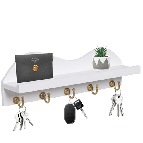 Karisky Key Holder for Wall, Decorative Key and Mail Organizer with 5 Sturdy Metal Hooks and Floating Shelf, 15 Inches Wood Wall Mounted Key Rack for Entryway, White and Gold Karisky Key Holder for Wall, Decorative Key and Mail Organizer with 5 Sturdy Metal Hooks and Floating Shelf, 15 Inches Wood Wall Mounted Key Rack for Entryway, White and Gold von Karisky