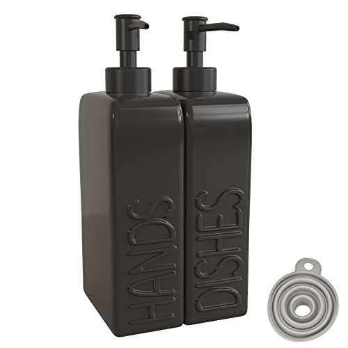 Karisky Seifenspender Set Keramik Handseifenspender mit 1 Silikon-Trichter, Mehrweg Spülmittelspender für Küchen, Bad Dusche, Schwarz Matt, 2 Stück Karisky Seifenspender Set Keramik Handseifenspender mit 1 Silikon-Trichter, Mehrweg Spülmittelspender für Küchen, Bad Dusche, Schwarz Matt, 2 Stück von Karisky