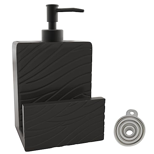 Karisky Soap Dispenser with Sponge Holder, Ceramic Dish Soap Dispenser for Kitchen Sink, 2 in 1 Liquid Hand Soap Dispenser with Funnel for Countertop, Bathroom, Matte Black von Karisky