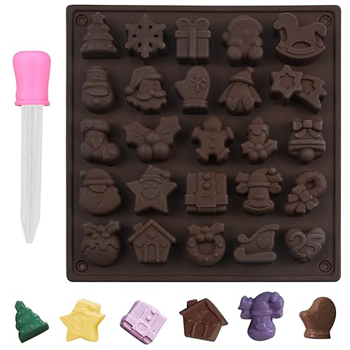 Weihnachten Schokoladenform mit Tropfern, Silikonform Gummibärchen Weihnachts Silikonformen Süßigkeiten Silikonform Weihnachten Backformen Schokolade Pralinenform Süßigkeiten Formen Gummibärchen Form von Karjiaja