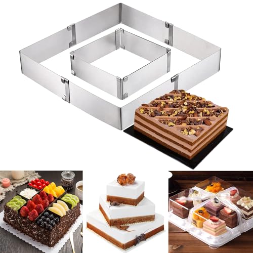 Backrahmen Rechteckig Verstellbar 15-28 cm - Tortenring Eckig Verstellbar Tortenrahmen Hoch 8cm - Rechteckiger Tortenring Zum Backen Dekorieren Backblech Umrandung von Karkar