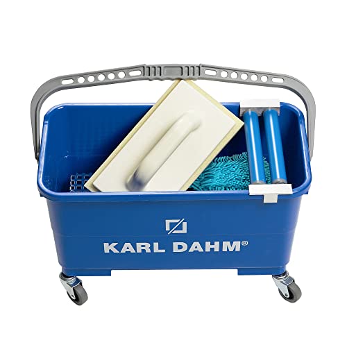 Karl Dahm Rollenwaschset-Express inkl. Mikrofaserhandschuh I Waschset für Fliesenleger I Fliesen-Wascheimer mit Rädern I Fliesen-Wasch-Set Profi mit untenliegendem 3-Rollenaufsatz – 15425 von Karl Dahm