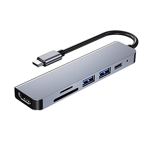 Karlak 6-in-1-Multifunktionaler Typ-C-b Typ-C-Konverter aus Aluminiumlegierung mit USB2.0 USB3.0 PD-Anschlüssen TF-Kartensteckplätze Plug and Play von Karlak