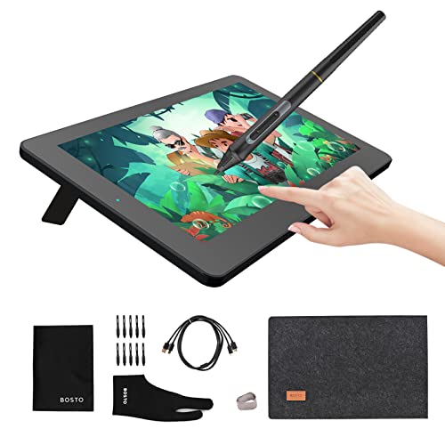 Karlak BT-12HDT Tragbares 11,6-Zoll-HD-H-IPS-Touchscreen-LCD-Grafiktablett 1366 * 768 Displayunterstützung 8192 Druckstufe Passive Technologie mit Neigungsfunktion USB-betriebenes Zeichentablett mit von Karlak