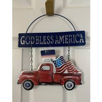 Roter Lkw Metallschild | Metall God Bless America Zeichen Usa-Flaggenschild Schild Aus Dem Landhaus Bauernhaus Dekor von Karlaskleverkrafts
