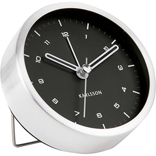 Karlsson [A] [DL] Alarm Clock Tinge Brushed Steel, Black dial D.9cm, H.3cm Excl.1 AA Batt.,des. Armando Breeveld von Karlsson