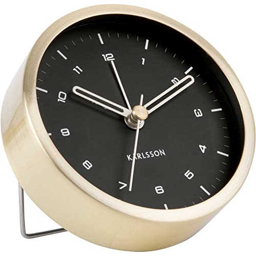 Karlsson Alarm Clock Tinge Steel Brushed Gold, Black dial D.9cm, H.3cm Excl.1 AA Batt,des. Armando Breeveld von Karlsson