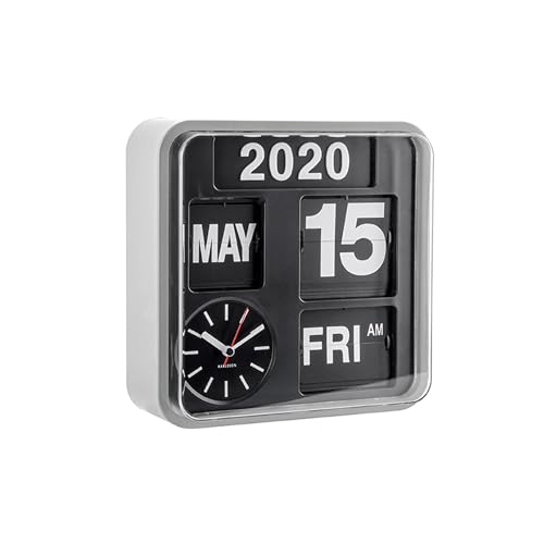 Karlsson KA5364SI - Mini-Wanduhr mit Kalender - Fallblattanzeige - Silberfarben von Karlsson