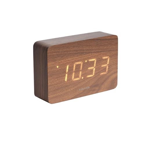 Karlsson Wecker Square - Dunkles Holzfurnier, weiße LED - 15x4,8x10cm - Platz - Holzfurnier - Wecker für Schlafzimmer von Karlsson